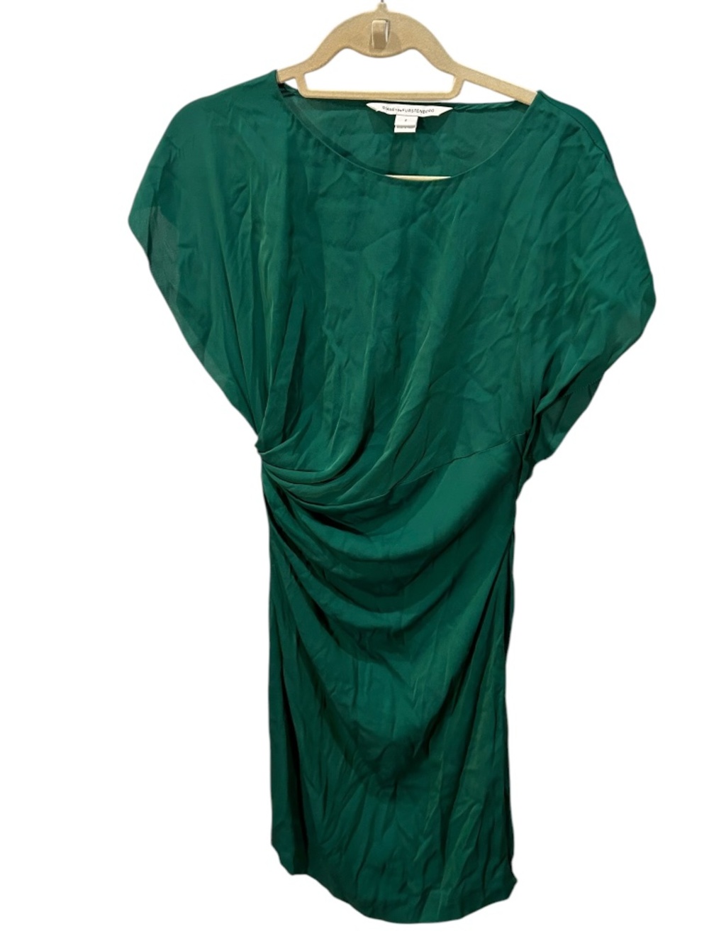 Diane von Furstenberg Kelly green silk side gather kaftan dress 2